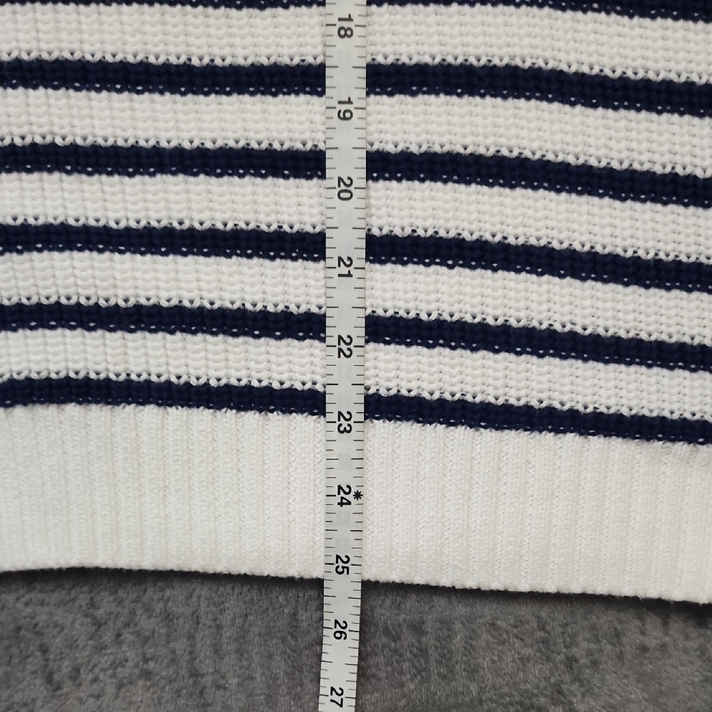 J. Crew White And Navy Stripe Cotton Sweater with Tortoise Buttons - Picture 4 of 7
